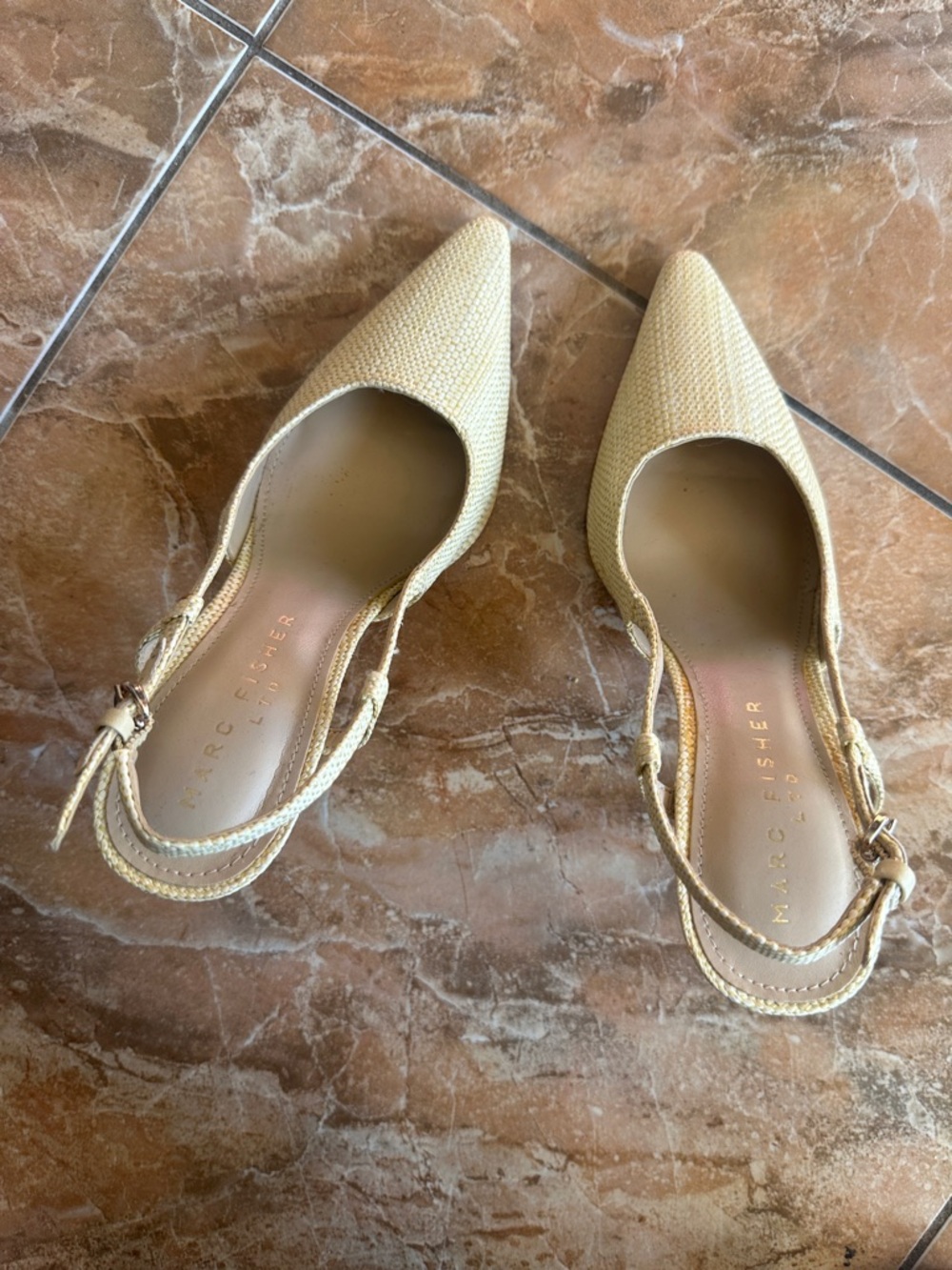 Marc Fisher Raffia look Cream Pointed Slingback Heels